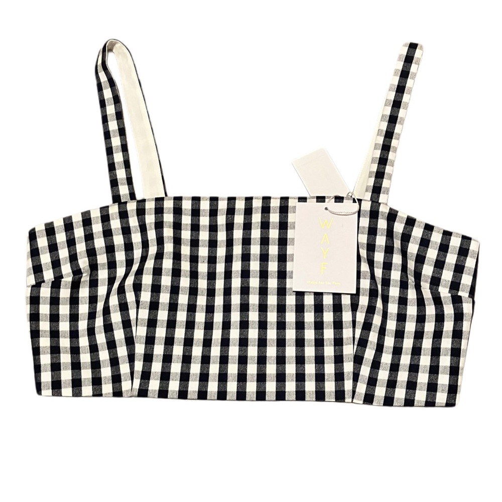 WAYF Navy White Gingham‎ Carlotta Crop Top NWT Size L - Picture 4 of 12